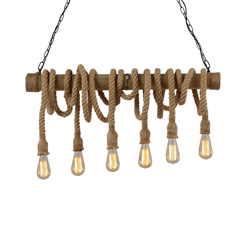Industrial Adjustable Ceiling Lamp made of Bamboo with Rope