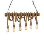 Industrial Adjustable Ceiling Lamp made of Bamboo with Rope