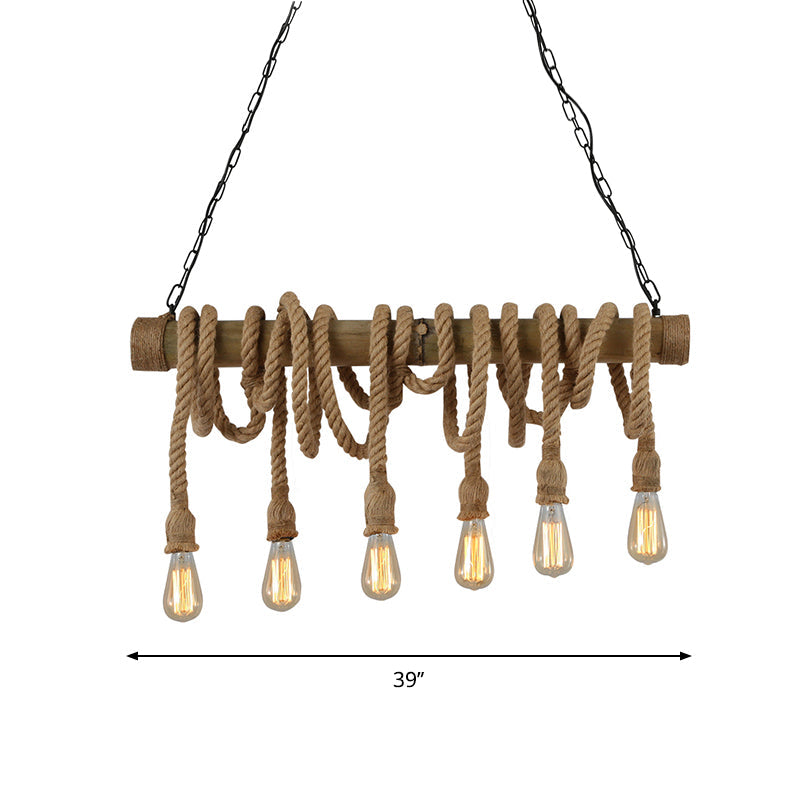 Industrial Adjustable Ceiling Lamp made of Bamboo with Rope
