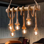 Industrial Adjustable Ceiling Lamp made of Bamboo with Rope