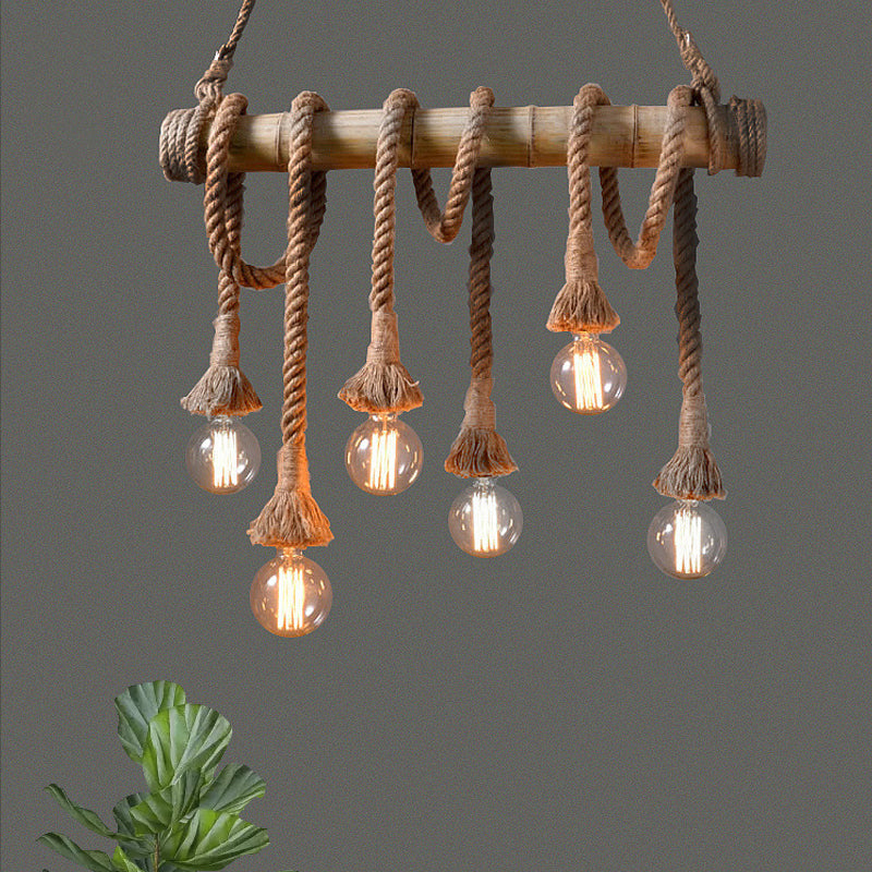 Industrial Adjustable Ceiling Lamp made of Bamboo with Rope