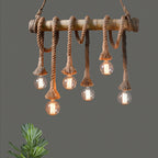 Industrial Adjustable Ceiling Lamp made of Bamboo with Rope