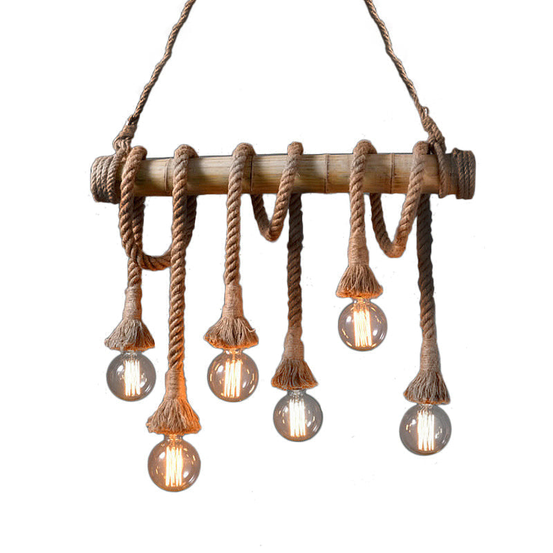 Industrial Adjustable Ceiling Lamp made of Bamboo with Rope