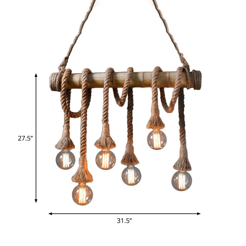 Industrial Adjustable Ceiling Lamp made of Bamboo with Rope