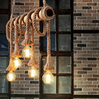 Industrial Adjustable Ceiling Lamp made of Bamboo with Rope