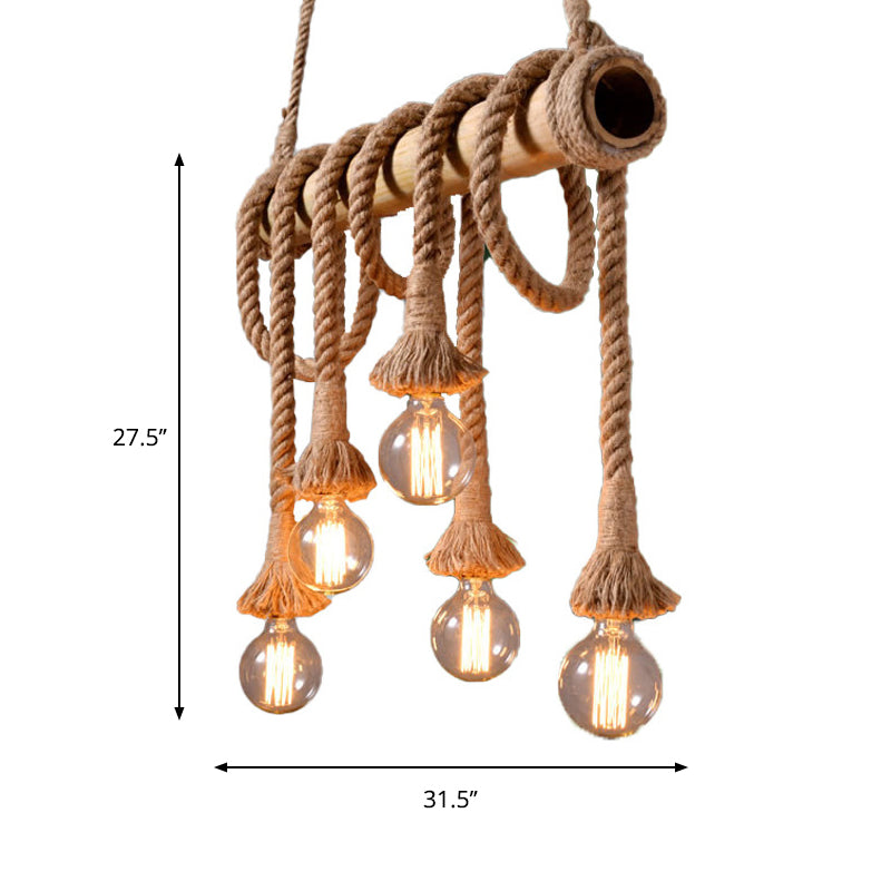 Industrial Adjustable Ceiling Lamp made of Bamboo with Rope