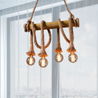 Industrial Adjustable Ceiling Lamp made of Bamboo with Rope