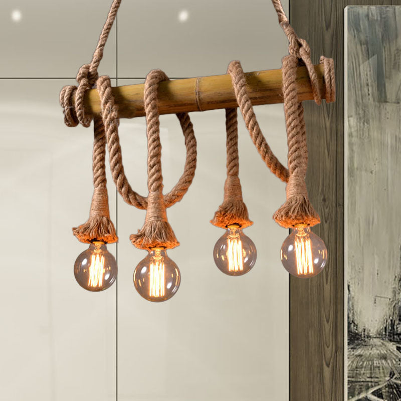 Industrial Adjustable Ceiling Lamp made of Bamboo with Rope