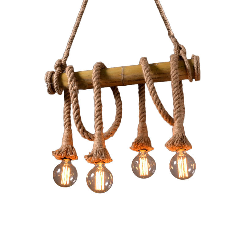 Industrial Adjustable Ceiling Lamp made of Bamboo with Rope