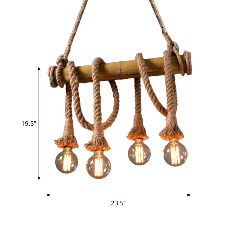 Industrial Adjustable Ceiling Lamp made of Bamboo with Rope