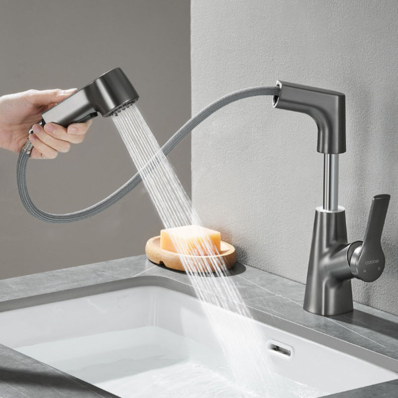 Modern 1-Lever Sink Faucet Round Basin Faucet Brass