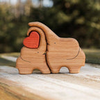 Decoration made of plush animals from hand-carved wood