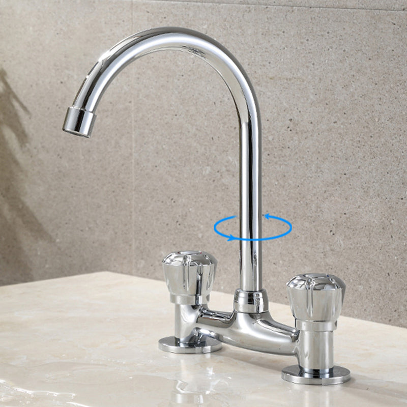 Round 2-Handle Basin Mixer 2-Hole Center-Set Basin Mixer with Curved Spout