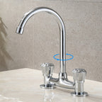Round 2-Handle Basin Mixer 2-Hole Center-Set Basin Mixer with Curved Spout