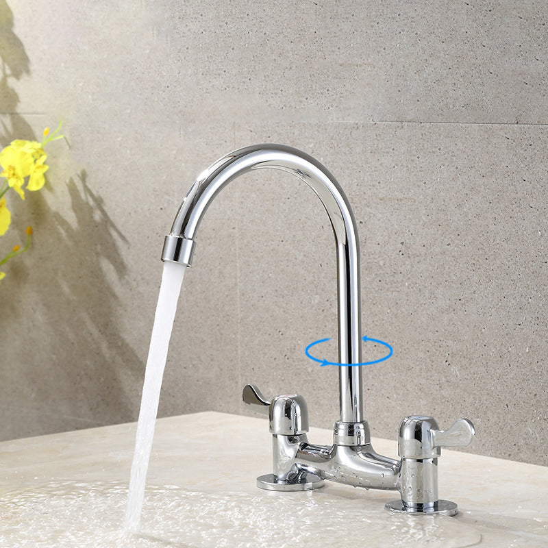 Round 2-Handle Basin Mixer 2-Hole Center-Set Basin Mixer with Curved Spout