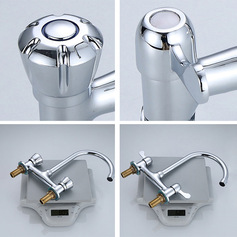 Round 2-Handle Basin Mixer 2-Hole Center-Set Basin Mixer with Curved Spout
