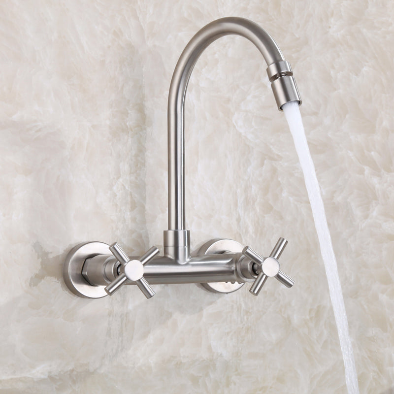 Round 2-Handle Bathroom Faucet Single Hole Wall Mounted Bathroom Faucet