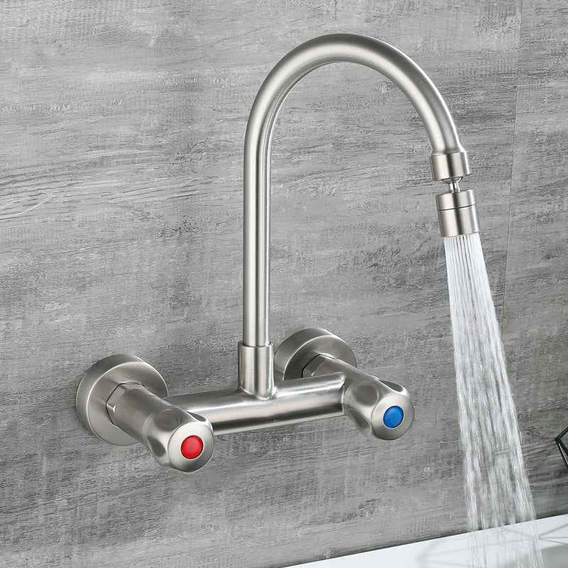 Round 2-Handle Bathroom Faucet Single Hole Wall Mounted Bathroom Faucet