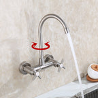 Round 2-Handle Bathroom Faucet Single Hole Wall Mounted Bathroom Faucet