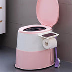 Contemporary plastic floor-mounted toilet bowl with toilet seat for the bathroom