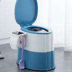 Contemporary plastic floor-mounted toilet bowl with toilet seat for the bathroom