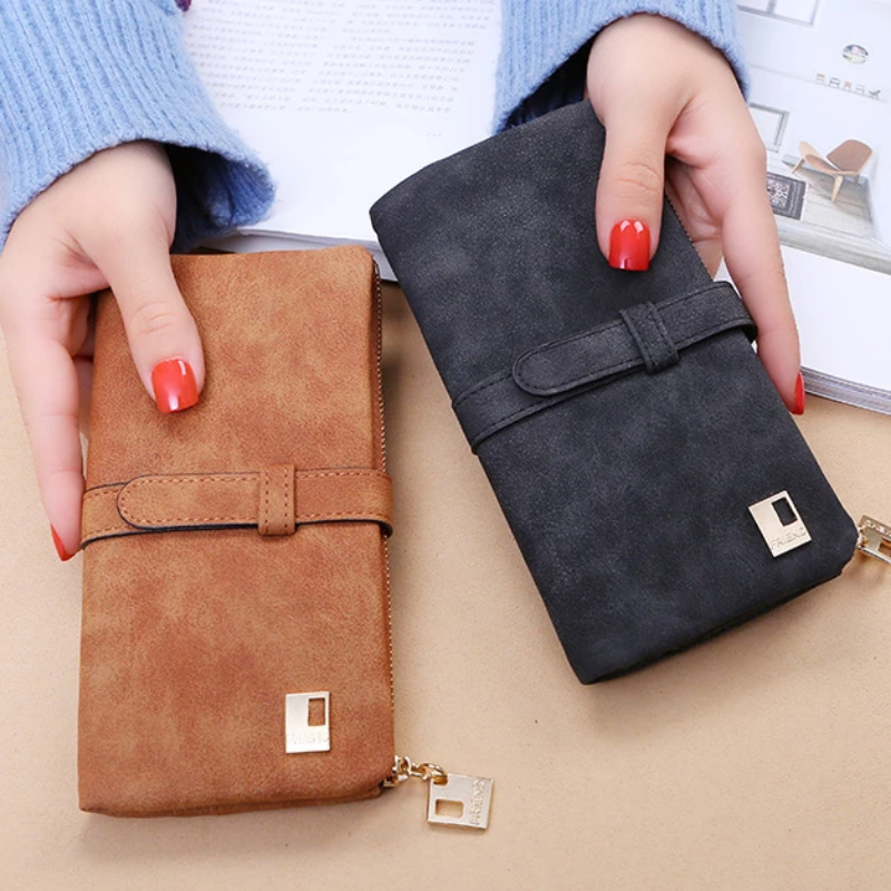 Long wallet with two compartments for women
