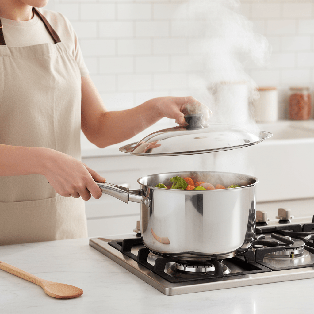 Robust universal stainless steel lid for woks & pans