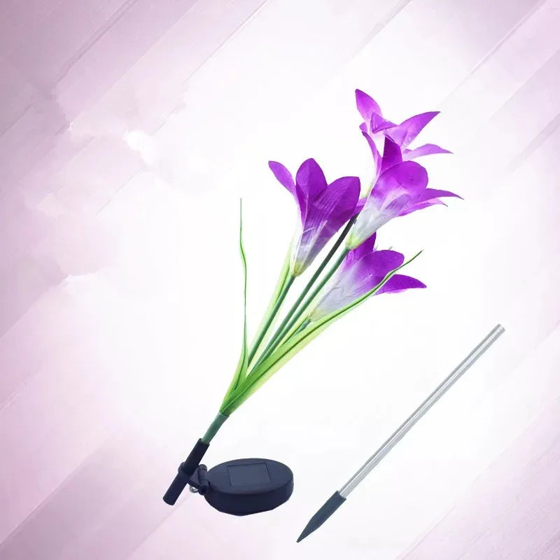 Solar LED flower lights in lily shape – Color-changing garden lights with stake for outdoor areas