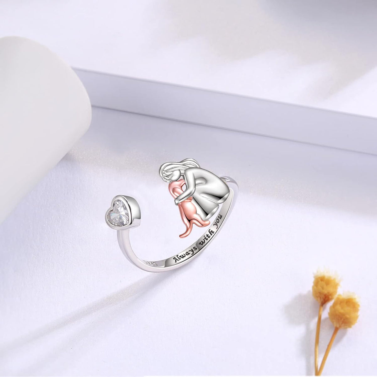 SilverPaw | Adjustable Dog Ring Always in My Heart with Zirconia Stones
