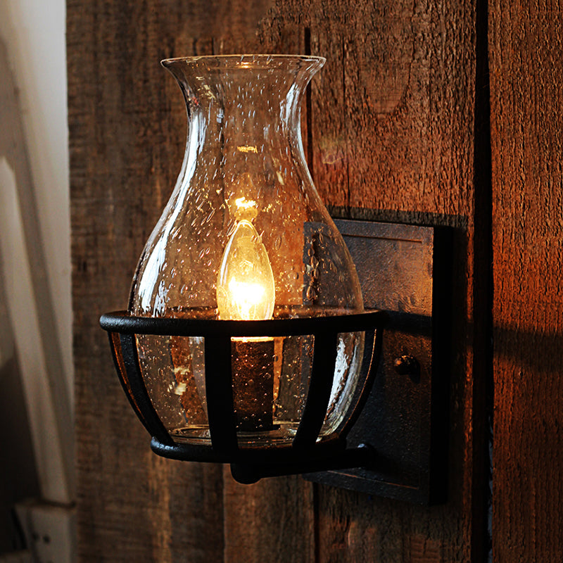 One Pear Wall Lamp Lighting Bottle Shade Sawed Glass Industrial Living Room Lighting Fixture in Black