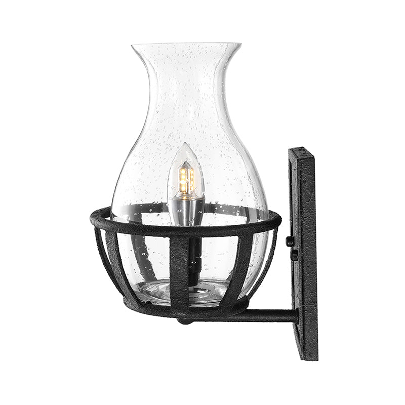 One Pear Wall Lamp Lighting Bottle Shade Sawed Glass Industrial Living Room Lighting Fixture in Black