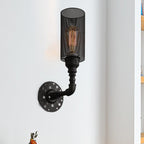Metallic Cylinder Wall Lighting with Mesh Pattern Vintage Stylish 1 Light Restaurant Wall Mount Light in Black