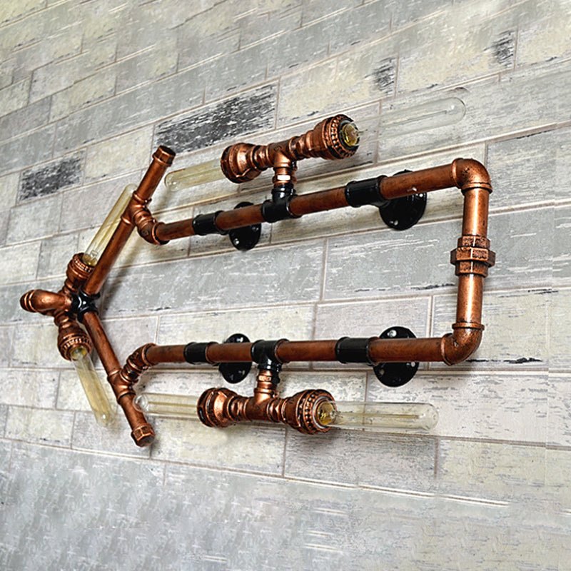 6 Bulb Arrow-Shaped Wall Lamp with Tube Retro Industrial Bronze Wrought Iron Wall Lamp for Bathroom