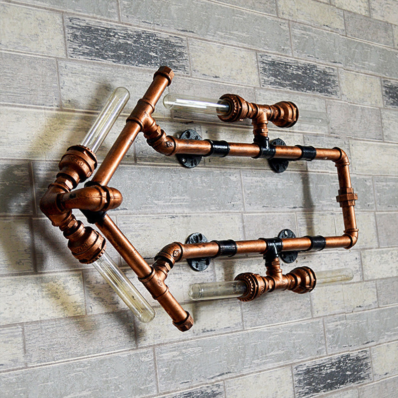 6 Bulb Arrow-Shaped Wall Lamp with Tube Retro Industrial Bronze Wrought Iron Wall Lamp for Bathroom