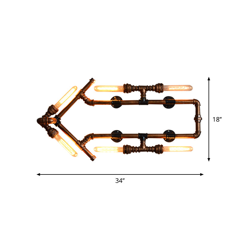 6 Bulb Arrow-Shaped Wall Lamp with Tube Retro Industrial Bronze Wrought Iron Wall Lamp for Bathroom