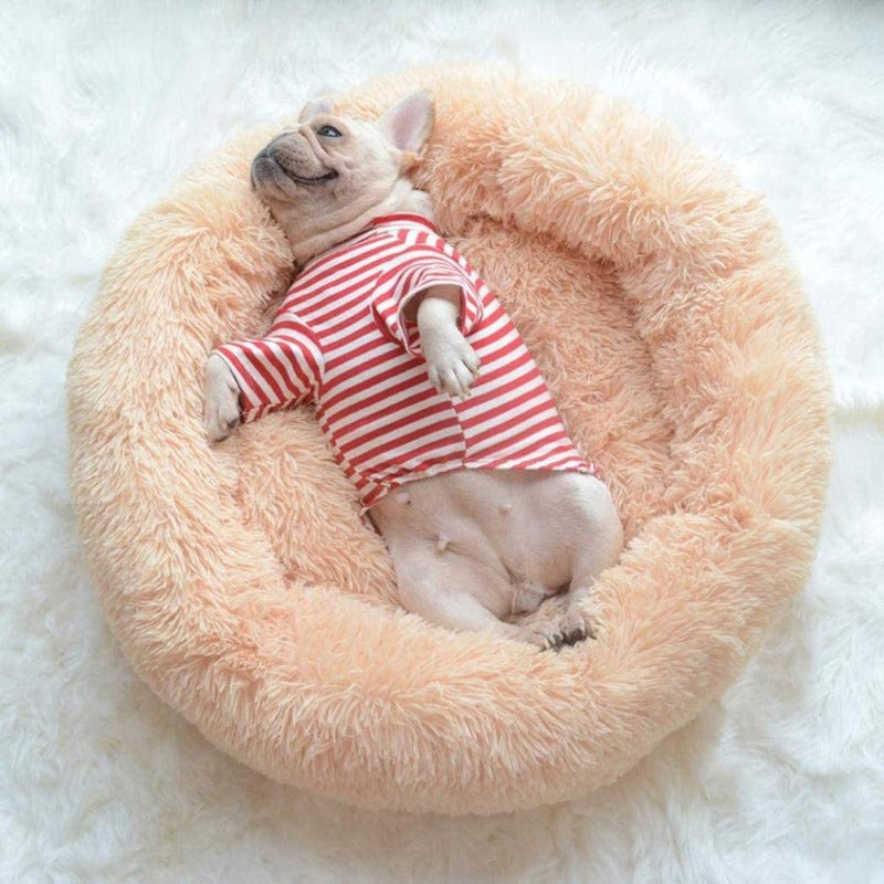 Beef Plush Calming Donut Dog Bed for Small to Large Dogs