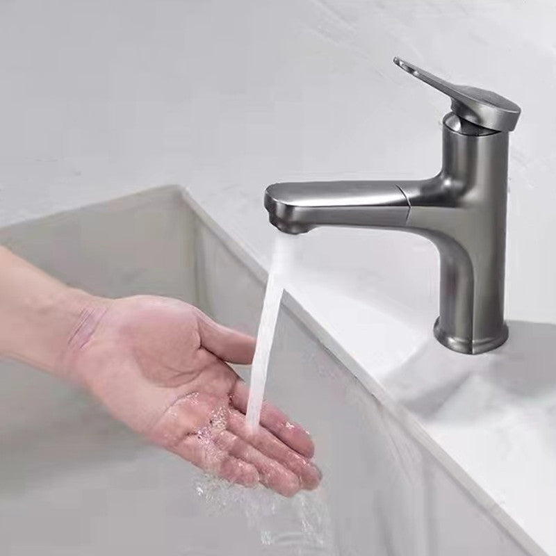 Modern Style Sink Faucet Single Handle Low Arc Pull Out Copper Sink Faucet