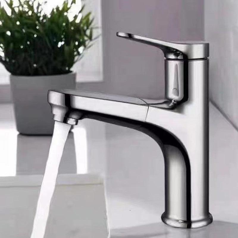 Modern Style Sink Faucet Single Handle Low Arc Pull Out Copper Sink Faucet
