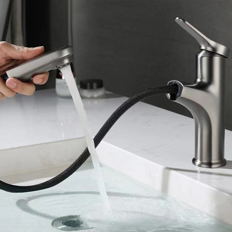 Modern Style Sink Faucet Single Handle Low Arc Pull Out Copper Sink Faucet