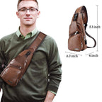 Large Men's Leather Bag Chest Backpack Waterproof Crossbody Bag with USB