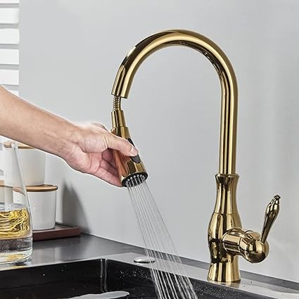 Brass Kitchen Faucet Pull Out Mixer Sink Water Tap 360 Rotation Single Handle