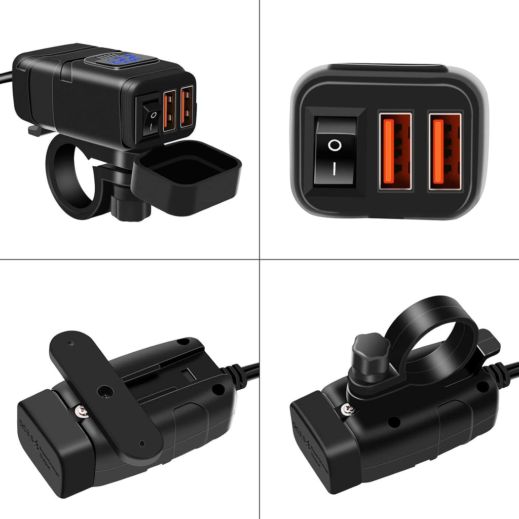 Motorcycle USB & Type-C Fast Charger with Voltmeter – Drayvik