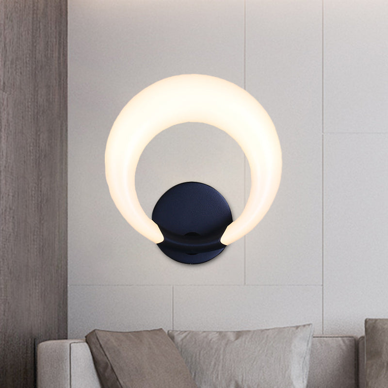 LED Nightstand Wall Lamp Nordic Style White/Black Wall Light with Circle Moon Acrylic Shade