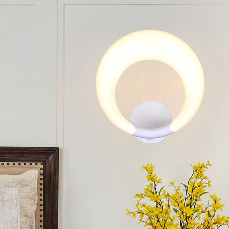 LED Nightstand Wall Lamp Nordic Style White/Black Wall Light with Circle Moon Acrylic Shade