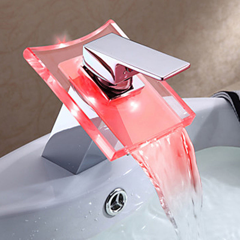 1-Handle Basin Mixer 1-Hole Copper Sink Tap with LED Lighting
