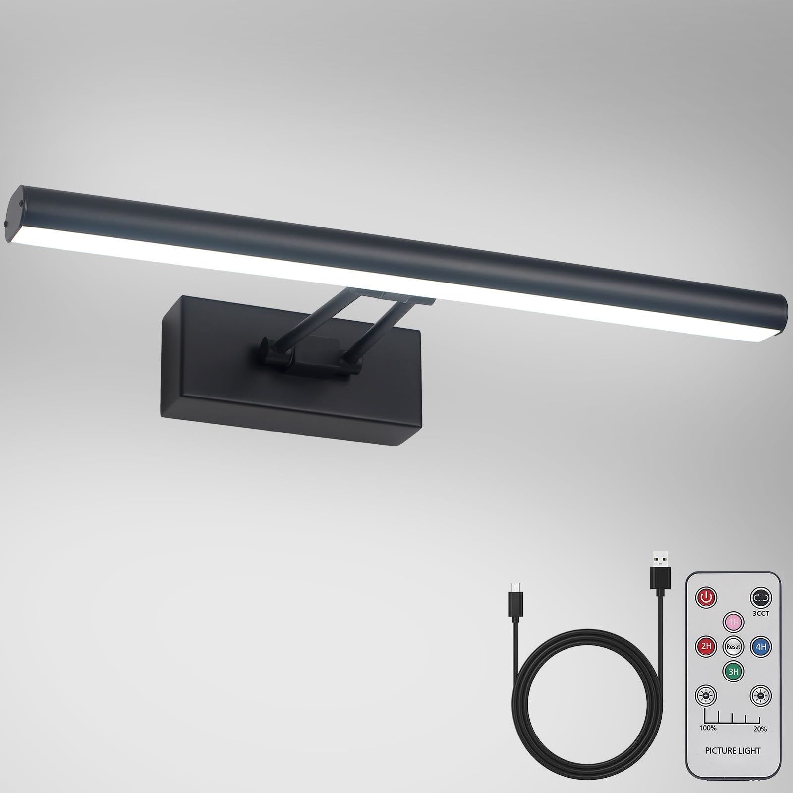 Howmzon Picture Lighting, 13.5" Art Lighting, Black Picture Light Battery Operated, 3Cct, Wireless Picture Lights with Remote Control, Light over Picture Frame for Wall Painting (Black)