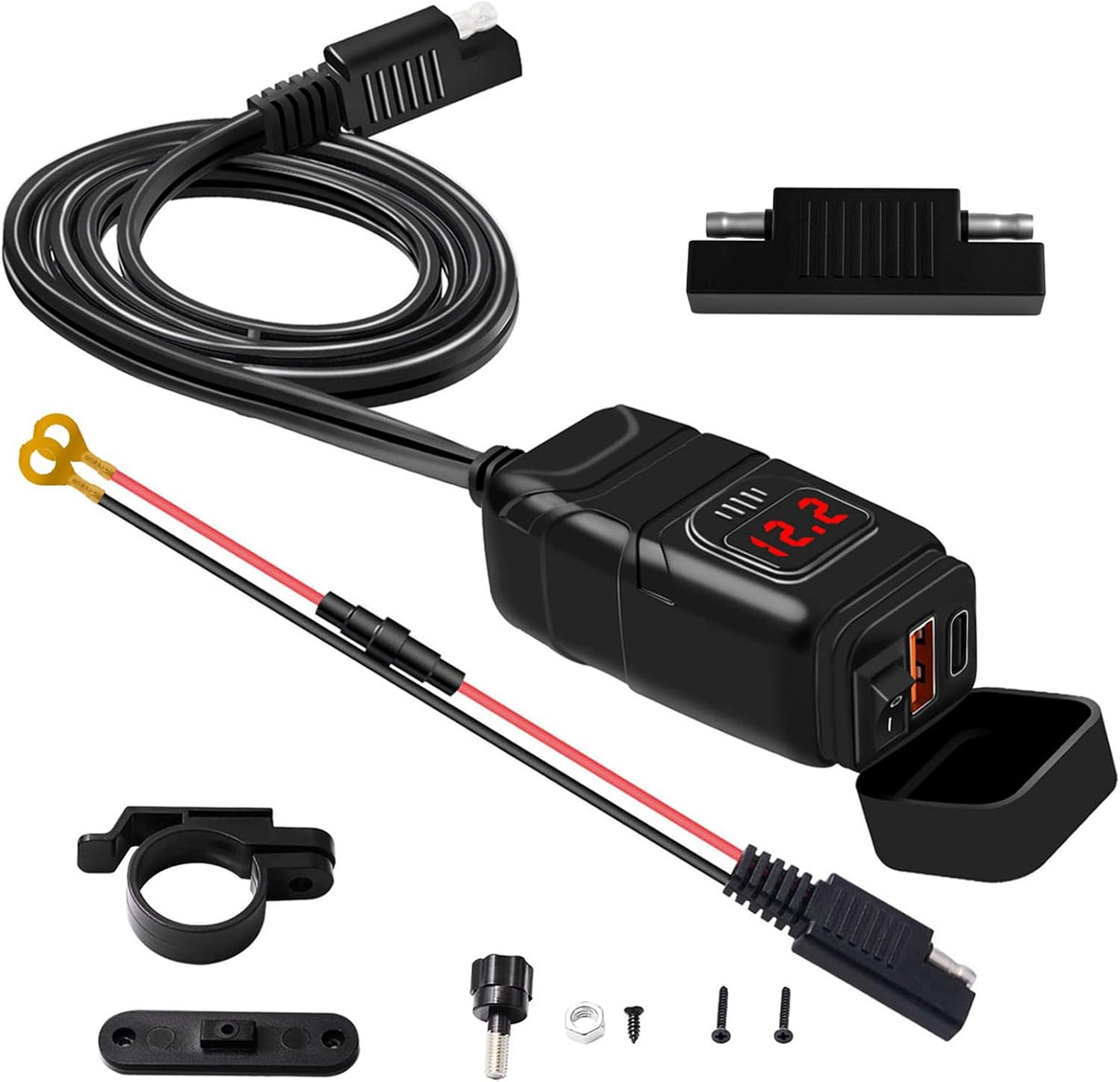 Motorcycle USB & Type-C Fast Charger with Voltmeter – Drayvik