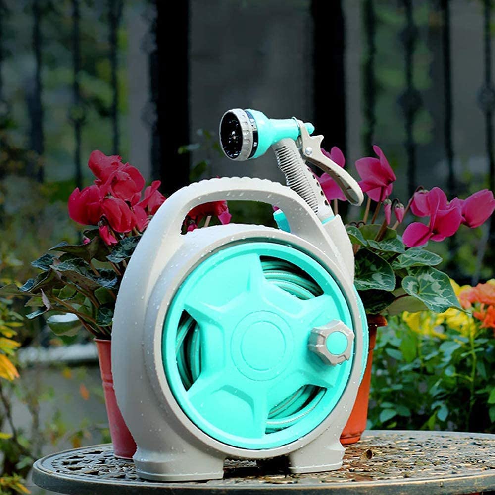 Practical hose reel with spray nozzle – Compact garden hose cart for easy watering