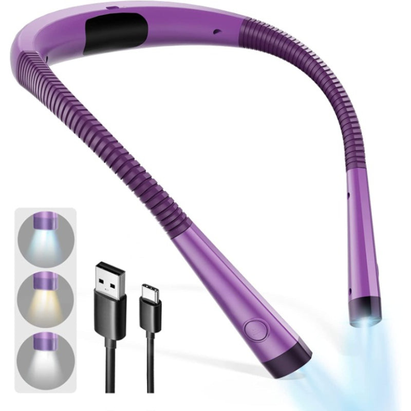 LED Neck Reading Lamp, Book Light for Reading in Bed, 3 Colors, 6 Brightness Levels, Flexible Arm, Rechargeable, Durable, Perfect for Reading, Knitting, Camping, Repairing