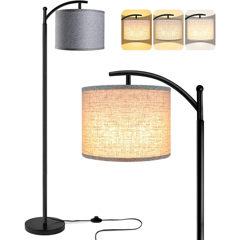 Floor lamp with 3 color temperatures LED bulb, floor lamp high industrial floor lamp reading for bedroom, office, white lampshade included